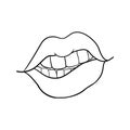 Sexy plump lips kiss isolated line art, Hand drawn illustration, Vector sketch Royalty Free Stock Photo