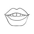 Sexy plump lips kiss isolated line art, Hand drawn illustration, Vector sketch Royalty Free Stock Photo