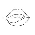 Sexy plump lips kiss isolated line art, Hand drawn illustration, Vector sketch Royalty Free Stock Photo