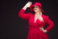 plus size woman in red hat with red lips. Royalty Free Stock Photo