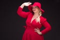 plus size woman in red hat with red lips. Royalty Free Stock Photo