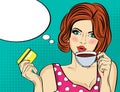 pop art woman with coffee cup Royalty Free Stock Photo