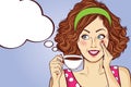 pop art woman with coffee cup