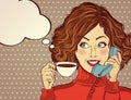 pop art woman with coffee cup Royalty Free Stock Photo