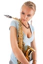 pretty oung blonde with sax