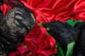 Sexy red background with  bra knickers and red roses Royalty Free Stock Photo