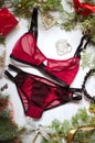 red and black Christmas underwear. Women& x27;s gift in New Year Royalty Free Stock Photo