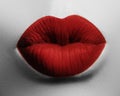 red lips make-up. Bloody kiss. Fashion makeup lipstick. Halloween or Valentine day look