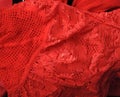 Red women pantyhose close-up photo