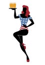 redhead pinup girl carrying a tray with beer glasses wearing symbolic clothing of the American flag Royalty Free Stock Photo