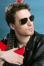 rock man sunglasses leather jacket Royalty Free Stock Photo