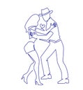 Sexy Salsa couple dancing continuous one line drawing. Latin ballroom dance, isolated on white.