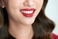 Sexy sensual red lips with mouth open. Beautiful lips Makeup. Close up red lips of asian girl Royalty Free Stock Photo