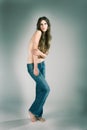 sensual topless fashion model woman in jeans Royalty Free Stock Photo