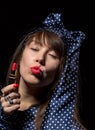 sensual woman applying red lipstick Royalty Free Stock Photo
