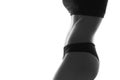 Sexy slim fit woman body with dumbbells. Muscled abdomen. Sportswear. Isolated on white. Black and white image Royalty Free Stock Photo