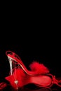 sexy, red strappy high heel shoes with box on a black background