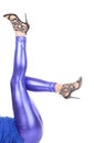 stylish legs in shimmering blue leggins