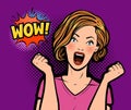 Sexy surprised woman. Wow,  illustration in pop art retro comic style Royalty Free Stock Photo