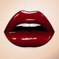 shining gloss lipstick, erotic open mouth, sexual wet red lip, white teeth. Vector illustration