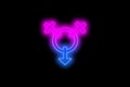 Sexy symbol in the form of a 3D image in a pink-blue glow on a black background.