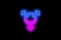 Sexy symbol in the form of a 3D image in a pink-blue glow on a black background.