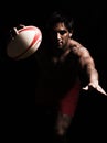 topless rugby man scoring touchdown Royalty Free Stock Photo