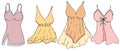 Sexy underwear for woman - negligee, peignoir, corset, colors vector set of elements in doodle style