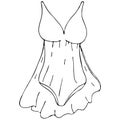 Sexy underwear for woman - negligee, peignoir, vector elements in doodle style with black outline