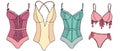 Sexy underwear for women - negligee, peignoir, colors vector set of elements in doodle style