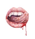 vampire mouth. Watercolor drawing. Handwork Royalty Free Stock Photo