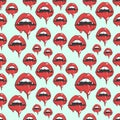 Vampires Lips Seamless Pattern. Melting lips. Vector illustration for halloween, packing, fabric, clothes print