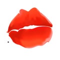 Sexy vector female lips illustration.Vector realistic illustration of womans girl red lipstick kiss mark