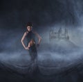 woman in a black dress. Halloween concept. Royalty Free Stock Photo