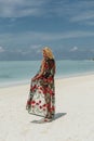 woman with blond hair in elegant swimming suit relaxing on Royalty Free Stock Photo