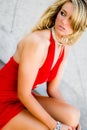 Woman - Blonde Model in Formal Red Dress Royalty Free Stock Photo