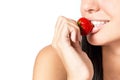 woman eating strawberries. Royalty Free Stock Photo