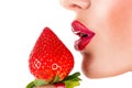 woman eating strawberry Royalty Free Stock Photo