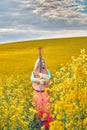 sexy woman in the field with a guitar. concept freedom, inspiration, relaxation. Royalty Free Stock Photo