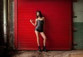 Woman in Leather Corset and Shorts Royalty Free Stock Photo