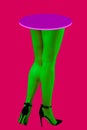 Sexy woman legs in neon tights and shoes with high heels over acid color background. Webpunk, vaporwave and surreal art