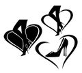 Sexy woman legs wearing high heels shoes inside heart shape vector silhouette outline Royalty Free Stock Photo