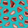 Sexy woman lips and mouths, seamless pattern