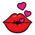 Sexy woman mouth with hearts love pop art style