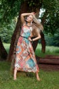 woman outdoor with nice colorful dress