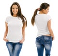 woman posing with blank white shirt