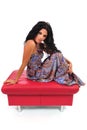 Woman Posing on Footstool Royalty Free Stock Photo