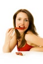 woman with red chili peppers Royalty Free Stock Photo