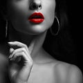 woman with red lips. Black and white portrait Royalty Free Stock Photo