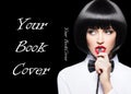 woman with red lips in wig bite whip portrait book cover Royalty Free Stock Photo